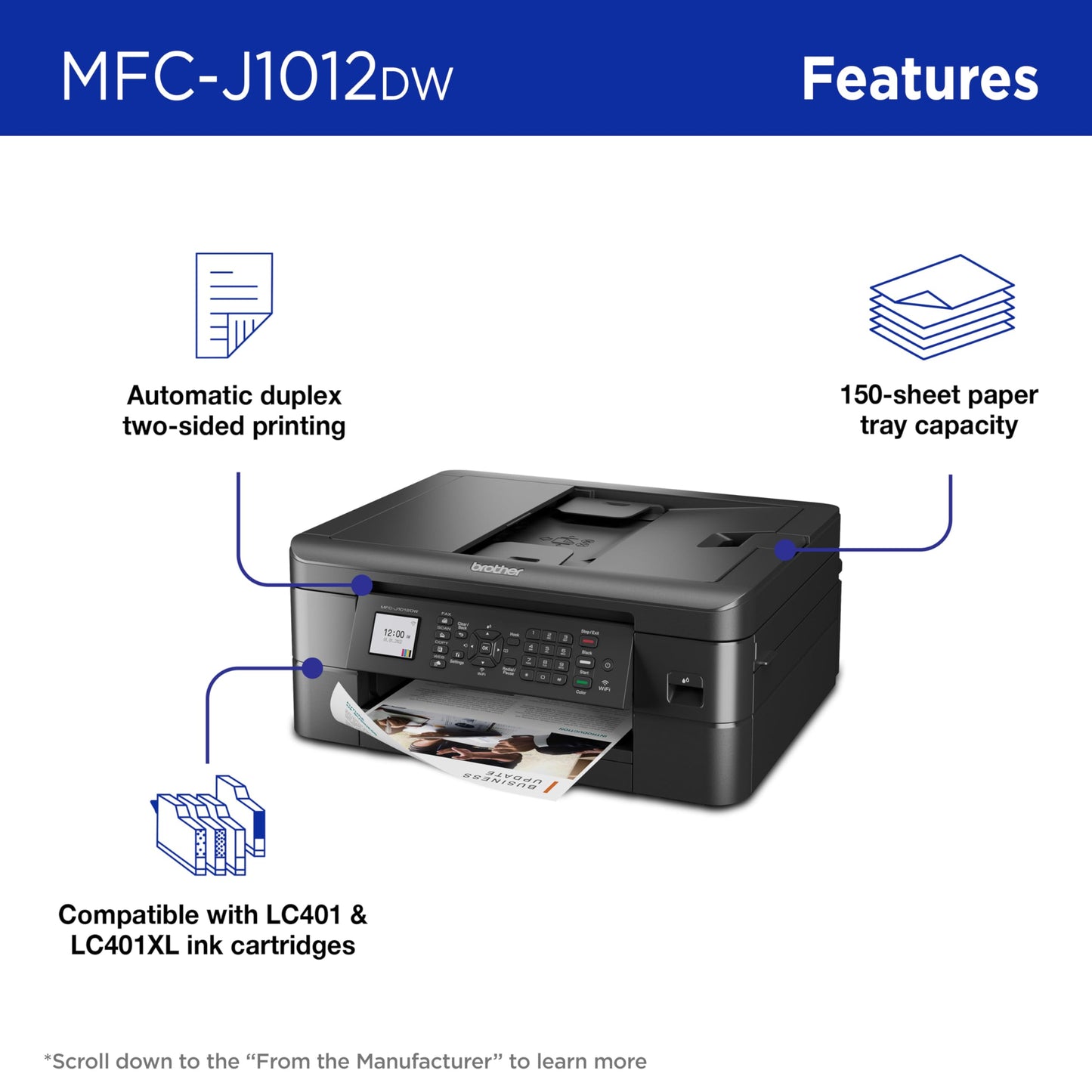 Brother MFC-J1012DW Wireless Colour Inkjet All-in-One Printer with Mobile Device and Duplex Printing, for Home Office and Personal Use, Refresh Subscription Ready