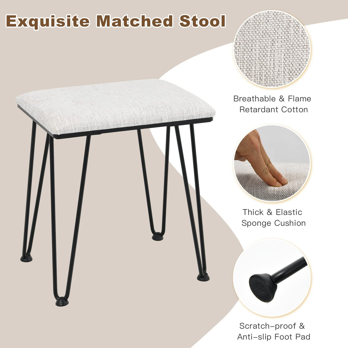 CHARMAID Makeup Vanity Set with Lighted Mirror, 3 Lighting Sets, Adjustable Brightness, 4 Drawers, Bedroom Dressing Table Vanity Desk with Cushioned CHARMAID