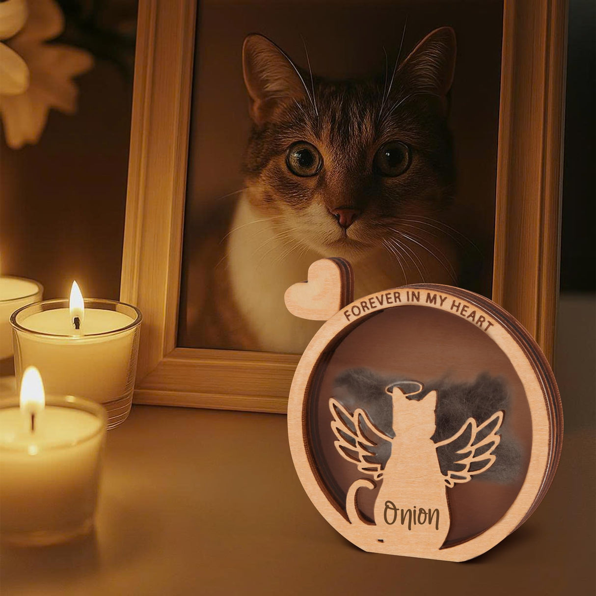 Personalized Cat Memorial Gifts - Angel Cat Hair Keepsake Box Wooden, Pet Fur Gifts for Cat Lover, Pet Keepsake Box for Storing Cats Fur, Teeth, Nails, Bone Ashes, Pet Loss Sympathy Gift BOBI CARE