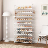 VTRIN 10 Tiers Shoe Rack Tall Large Capacity 50 Pairs Wide Shoe Organizer Sturdy Shoe Shelf for Entryway with Two Hooks Metal Shoe Storage for Closet, Bedroom, White, XJ-113 VTRIN