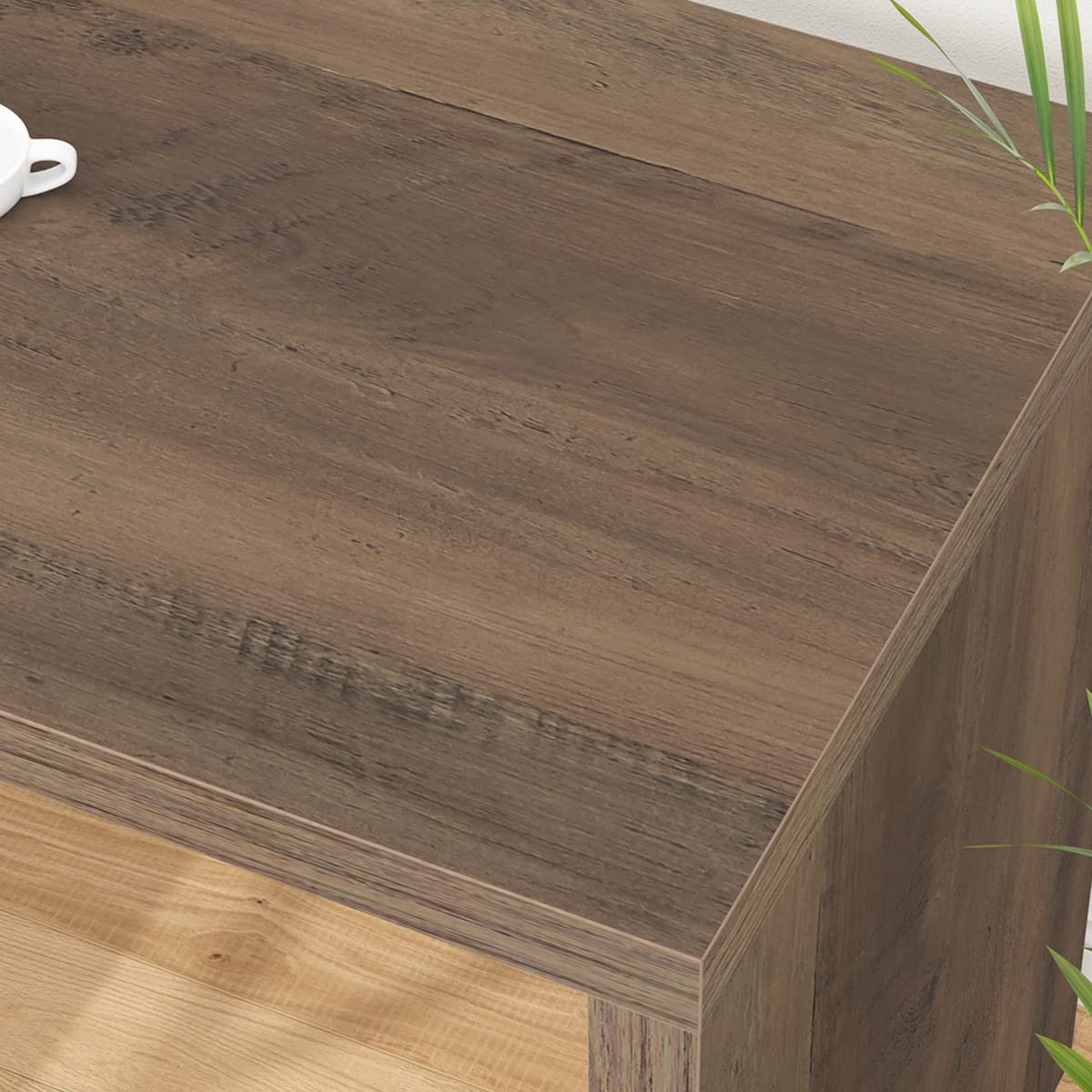 HSH L Shaped Desk with Storage Cabinet, Wood L Shape Desk with Drawers Shelf, Large Corner Computer Table in Home Office Bedroom, Industrial PC Desk for Executive Writing Work Study, Rustic Oak, 55 In HSH