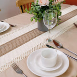 OurWarm Macrame Table Runner Farmhouse Style, Natural Burlap Boho Table Runner Modern Farmhouse Decor Rustic Woven Cotton Crochet Lace for Bohemian, Rustic,Bridal, Shower Wedding, Dinner, 72" x 12" OurWarm