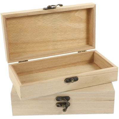 EXCEART Wood Box 2 Pack Unfinished Wood Box, Rectangular Unfinished Wooden Box with Hinged Lid and Front Clasp Natural Wood Storage Boxes for Jewelry Container Sundries Case Makeup Case Organizer