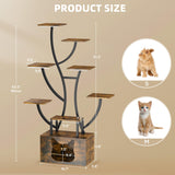 YITAHOME Tall Bookshelf with LED Light, Artistically Designed Tree Bookshelf with Cats Litter Box, 8-Tier Unique Bookshelves Corner Display Shelf for Home Office, Bedroom YITAHOME