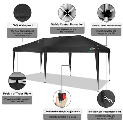 COBIZI Canopy 10x20 Pop Up Canopy Tent with 6 Sidewalls Easy Pop Up Tent 10x20 Waterproof Commercial Instant Shelter UPF 50+ Portable Gazebo Wedding Tents for Parties Carport Vender Events(Black..