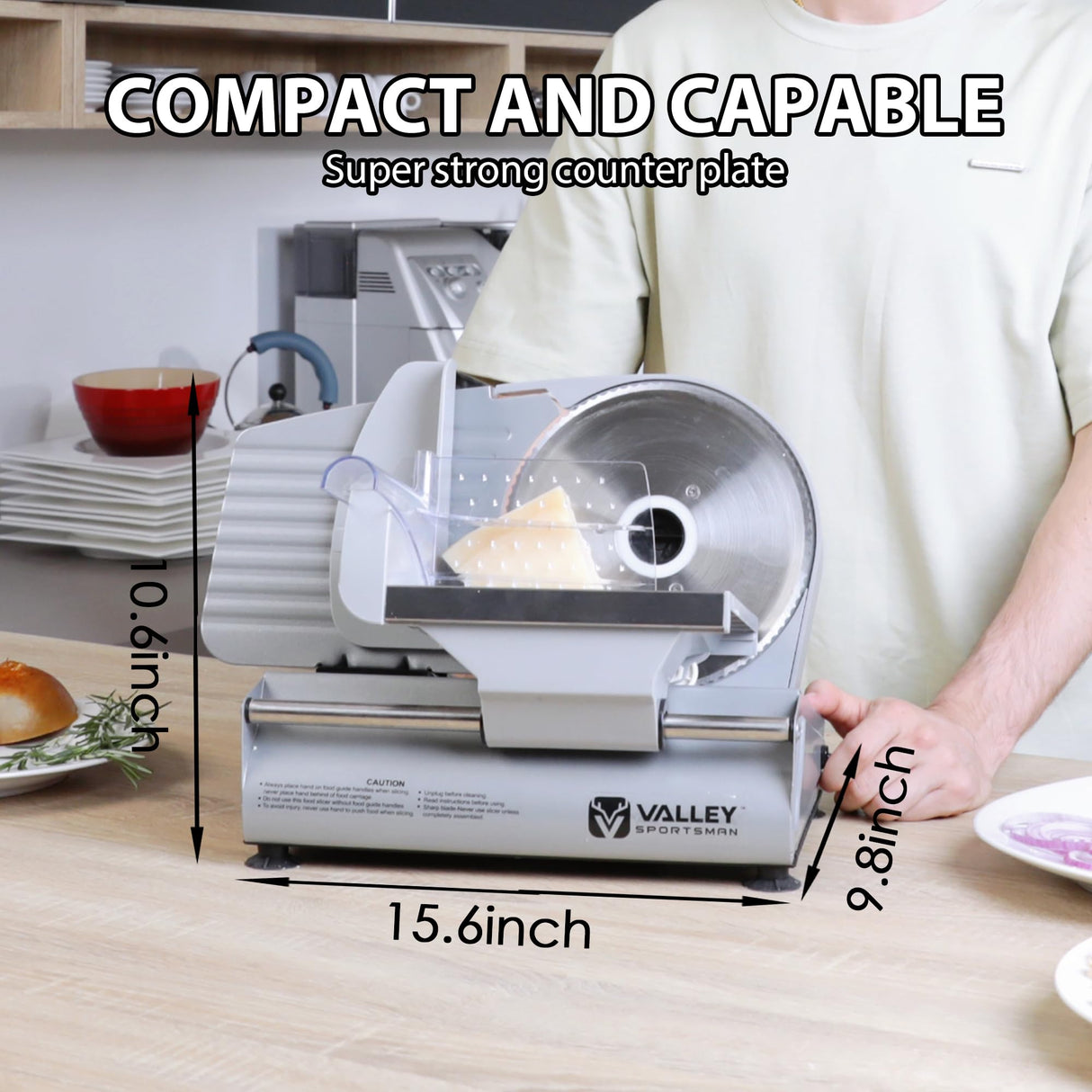 Valley Sportsman 7.5" Electric Meat Slicer Machine for Home, with Stainless Steel Blade, 180 W, Adjustable Thickness, Easy to Clean, Food Slicer, Cuts Meat, Bread, Cheese and Deli, Sliver Valley Sportsman