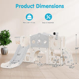 Babytronic Toddler Slide Set, 8 in 1 Kids Slide with Climber, Indoor Outdoor Slide for Toddlers Age 1-3, Toddler Playset with Basketball Hoop and Tunnel, Toddler Indoor Outdoor Playground (White&Gray) Babytronic