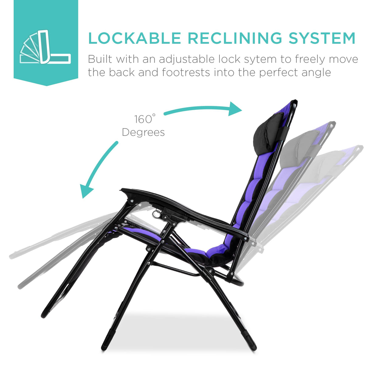 Best Choice Products Oversized Padded Zero Gravity Chair, Folding Outdoor Patio Recliner, XL Anti Gravity Lounger for Backyard w/Headrest, Cup Holder, Side Tray, Polyester Mesh - Black/Purple Best Choice Products