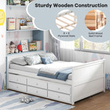 Giantex Full Size Bed Frame with Twin Trundle & 3 Storage Drawers, Modern Platform Bed with Headboard & Footboard, Wooden Slats Support Captain Bed for Teens Adults, No Box Spring Needed, White Giantex