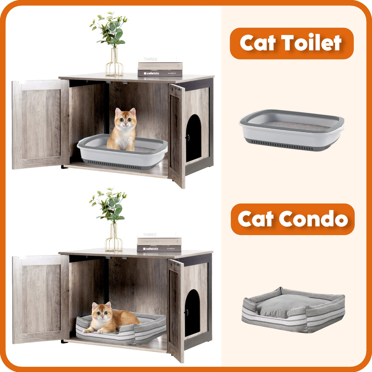 DWANTON Litter Box Enclosure, Cat Litter Box Furniture Hidden, Reversible Entrance Can Be on Left or Right Side, Wooden Cat Washroom Indoor, Fit Most of Litter Box, 27.6 x 19.7 x 19.7 Inches Dwanton