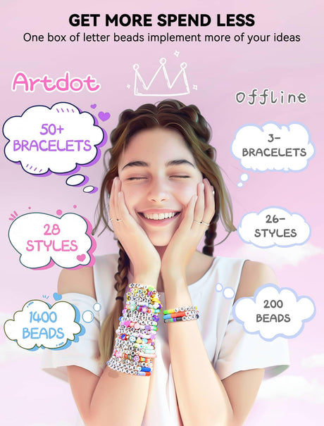 ARTDOT 1400 PCS Letter Beads, 28 Styles Friendship Bracelets Assorted Alphabet Preppy Jewelry Making Kit with Case ARTDOT