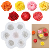 Lnngub Flower Silicone Mold,Rose Candle Mold 7 Cavity Silicone Flower Candle Molds for Candles Making Rose Peony Fondant Molds for Jelly Chocolate Mousse Cake Decorating Lnngub