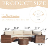 ECOTOUGE 7 Piece Patio Furniture Sets, Half-Moon Circle Conversation Set, Curved Wicker Outdoor Sectional with 2 Storage Armrests and Glass Coffee Table, Garden Balcony and Backyard (Beige) ECOTOUGE