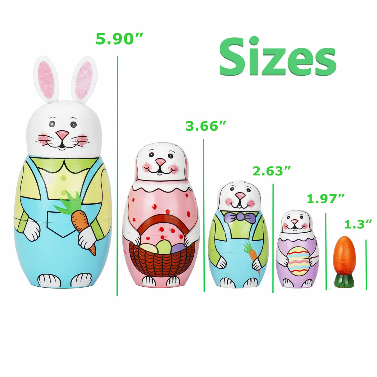 SWANGSA 5 Pcs Russian Nesting Dolls, Cute Cartoon Rabbit Handmade Wood Stacking Matryoshka Nesting Dolls for Kids Birthday Wishing Gift, Home Decoration SWANGSA