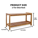 VICTORY RELAX 2-Tier Long Acacia Wood Shoe Rack, Wide Natural Shoe Storage Shelf for Entryway, Stackable Wooden Plant Stand Organizer for Closet, Bedroom, Kitchen, Indoor and Outdoor VICTORY RELAX