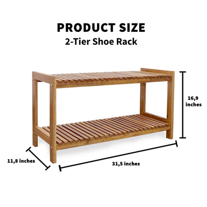 VICTORY RELAX 2-Tier Long Acacia Wood Shoe Rack, Wide Natural Shoe Storage Shelf for Entryway, Stackable Wooden Plant Stand Organizer for Closet, Bedroom, Kitchen, Indoor and Outdoor