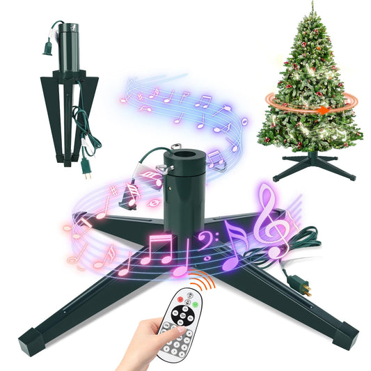 Axcoix Musical Rotating Christmas Tree Stand, Adjustable Tree Stands with Remote Control Music, Speed and Light, Artificial Christmas Tree Stand for Up to 8 FT 100 LB Tree