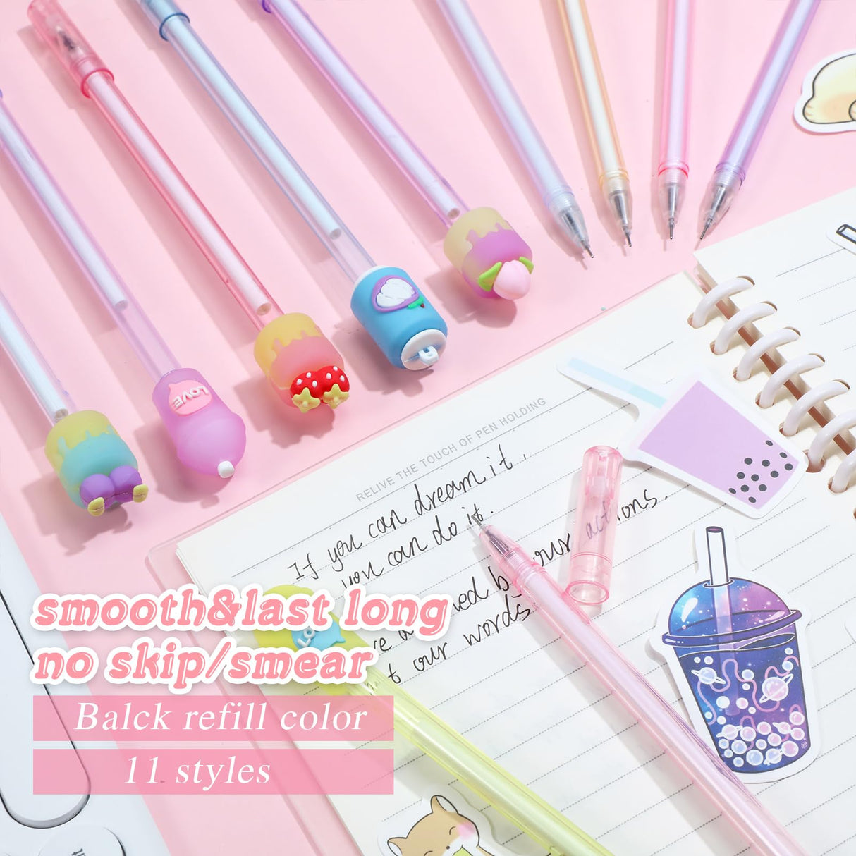 Sabary 228 Pcs Kawaii Stationary Set Include Telescopic Pencil Pouch Case Bag Gel Ink Pen Sticky Note Bubble Tea Sticker Pill Highlighter Stationary Cute School Supplies for Christmas(Vivid) Sabary
