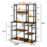 SUPERJARE Rustic Brown 6-Tier Bakers Rack with Power Outlets and Storage Hooks SUPERJARE