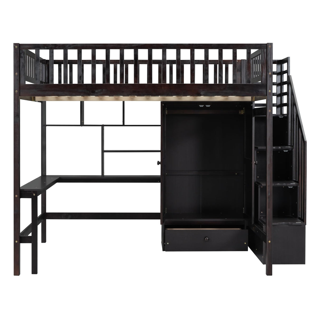 Espresso Full Size Loft Bed with Storage Stairs, Desk, Bookshelf, and Wardrobe by Harper & Bright Designs Harper & Bright Designs