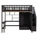 Espresso Full Size Loft Bed with Storage Stairs, Desk, Bookshelf, and Wardrobe by Harper & Bright Designs Harper & Bright Designs