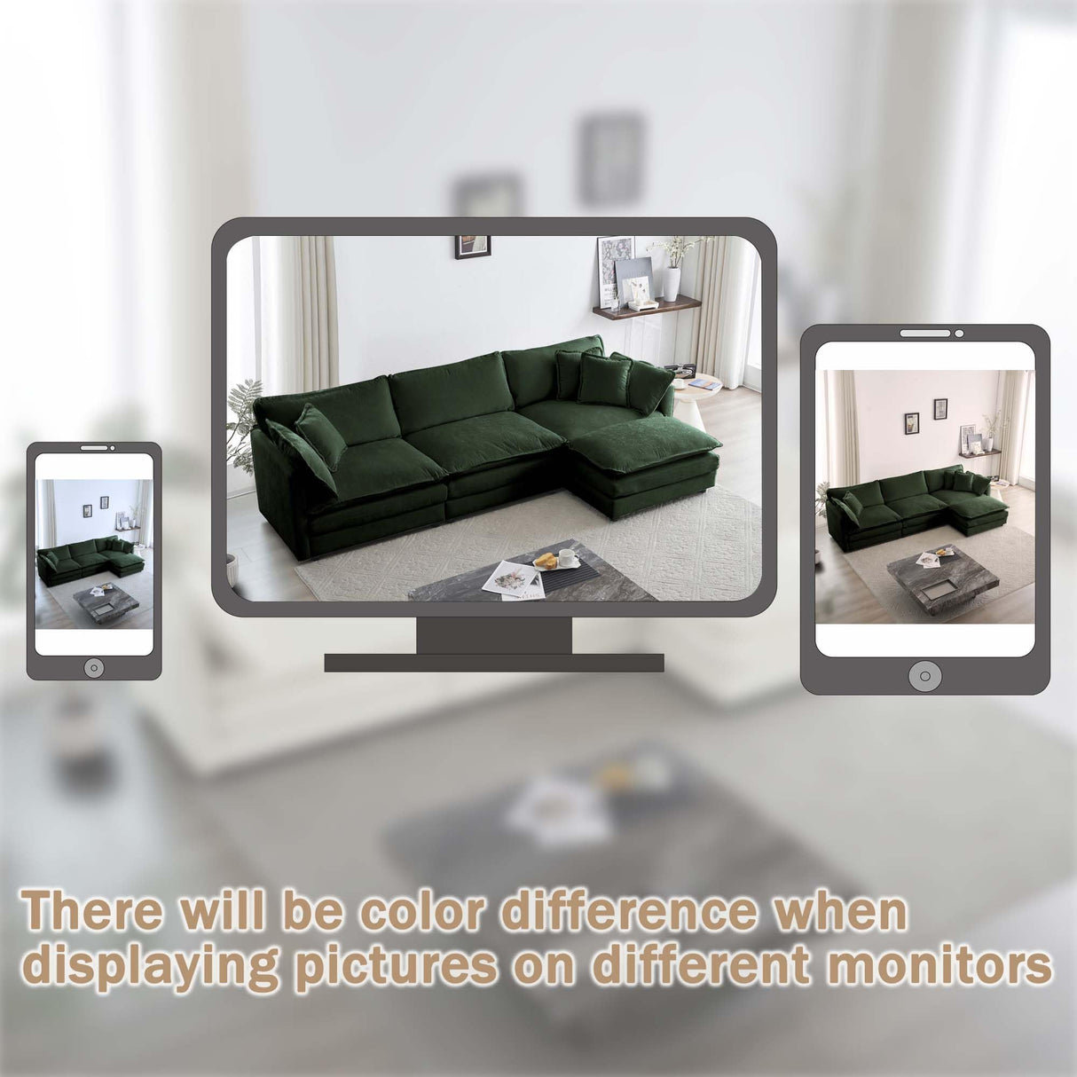 Ravy Concept Sectional Sofa 3 Seater with Movable 1 Ottoman,Oversized Modular Couch Deep Seat (Green, 111.5 inch-L) Ravy Concept