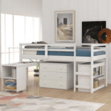 Harper & Bright Designs Twin Loft Bed with Desk, Low Study Loft Bed Frame with Storage Cabinet and Rolling Portable Desk for Kids and Teenagers, Twin Size, White Harper & Bright Designs