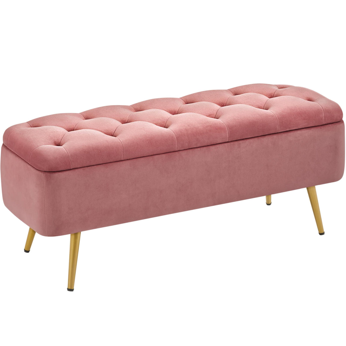 Yaheetech 42 Inches Ottoman with Floding Velvet Storage Bench Foot Stool for Living Room, Bedroom, Entryway Pink Yaheetech