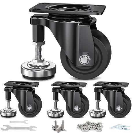 COOWOO 3" Leveling Plate Caster Wheels with Adjustable Anti-Vibration Leveling Foot Pad Heavy Duty Swivel casters for Workbench, Machine Equipment, COOWOO