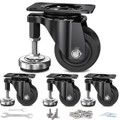 COOWOO 3" Leveling Plate Caster Wheels with Adjustable Anti-Vibration Leveling Foot Pad Heavy Duty Swivel casters for Workbench, Machine Equipment,