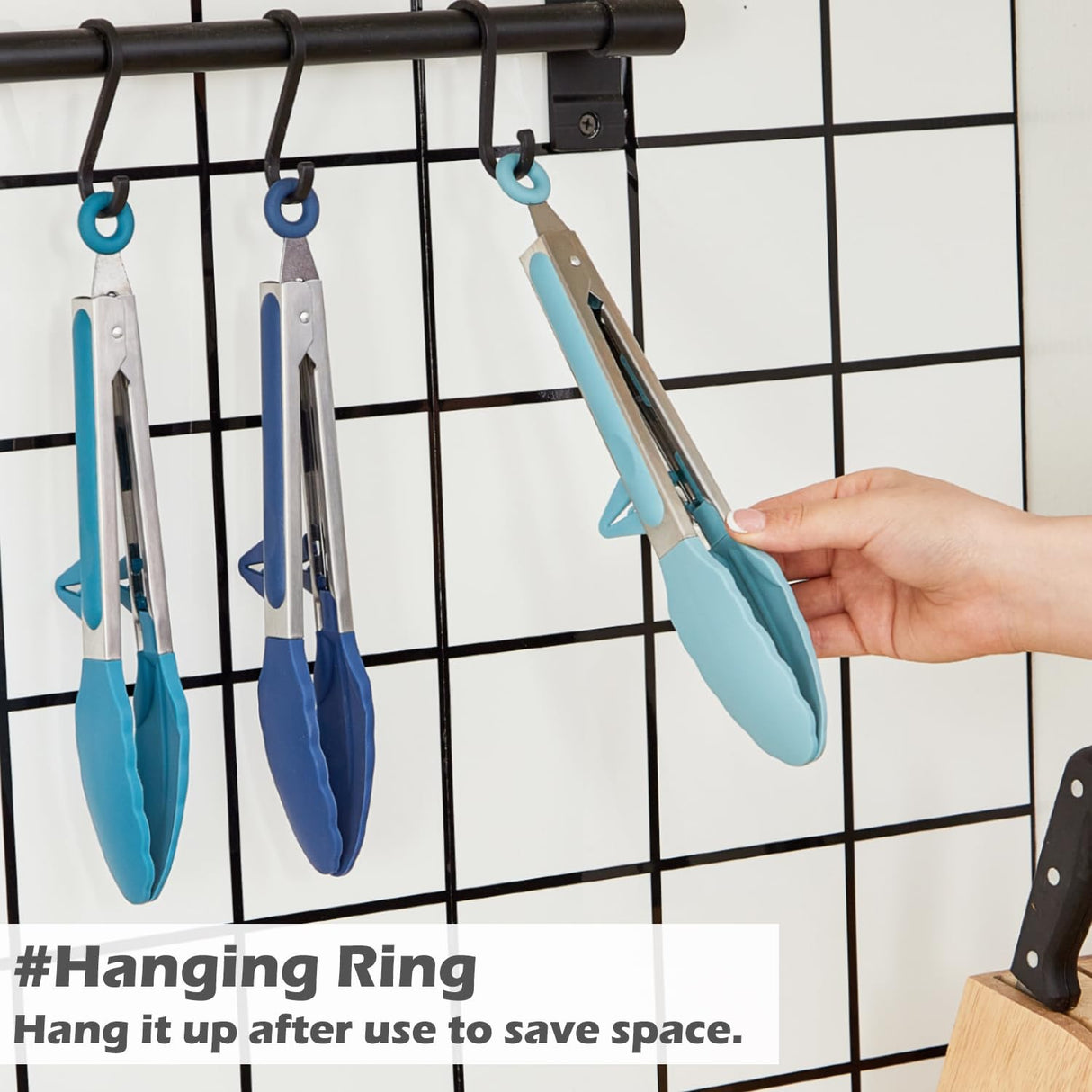 9" Kitchen Tongs, 3Pcs Tongs for Cooking with Silicone Tips, Food Grade Small Silicone Tongs, Mini Serving Tongs for BBQ Salad(Gradient Blue) TOWINGO