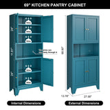 Bevivog 69" Pantry Cabinet,Tall Metal Storage Cabinet with Doors and Adjustable Shelves,High Freestanding Cupboard Locker for Kitchen,Dining Room,Living Room,Office,Blue Bevivog