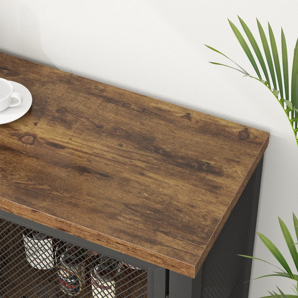 Launica Industrial Coffee Bar Cabinet, Wine Bar Cabinet for Liquor and Glasses, Liquor Cabinet with wine Rack Storage, Wood Metal Sideboard Buffet Cabinet for Home Kitchen Dining, Rustic Brown 55 Inch Launica