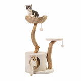 KONELCARE Modern Cat Tree for Indoor Small Cats - Real Wood Cat Tower with Scratch Post, Hiding Enclosure - Unique, Boho,White KONELCARE