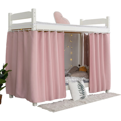 Teanea Heavy-Duty Blackout Bottom Bunk Bed Curtains Privacy Canopy Twin Size for Home Dorm, 2 Panels, Pink