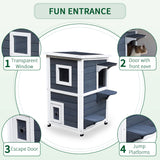 PawHut Outdoor Cat House with Escape Door, Weatherproof 2-Story Wooden Feral Cat Shelter with Opening Asphalt Roof, Dark Gray PawHut