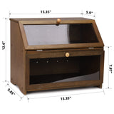 HOMEKOKO Double Layer Large Bread Box for Kitchen Counter, Wooden Large Capacity Bread Storage Bin (Brown) HOMEKOKO