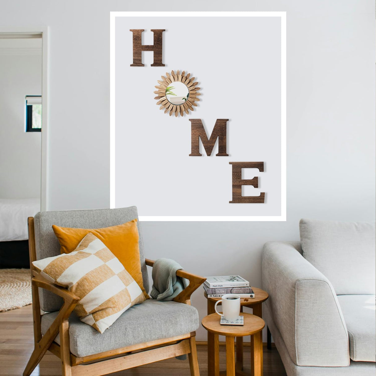 CHIF HAUTH Wood Home Sign with Sunflower Shaped Wood Mirror for O, Thick Home Letters for Wall Art, Rustic Home Decor, Home Wall Decor Hanging Farmhouse Wall, Living Room, Kitchen, Entryway CHIF HAUTH