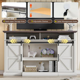 LUXOAK 66" Farmhouse TV Stand for 75 Inch TVs, 40" Tall Entertainment Centere with Sliding Barn Doors, Rustic Media Console Table Storage Cabinet with Adjustable Shelves, Living Room, Antique White LUXOAK