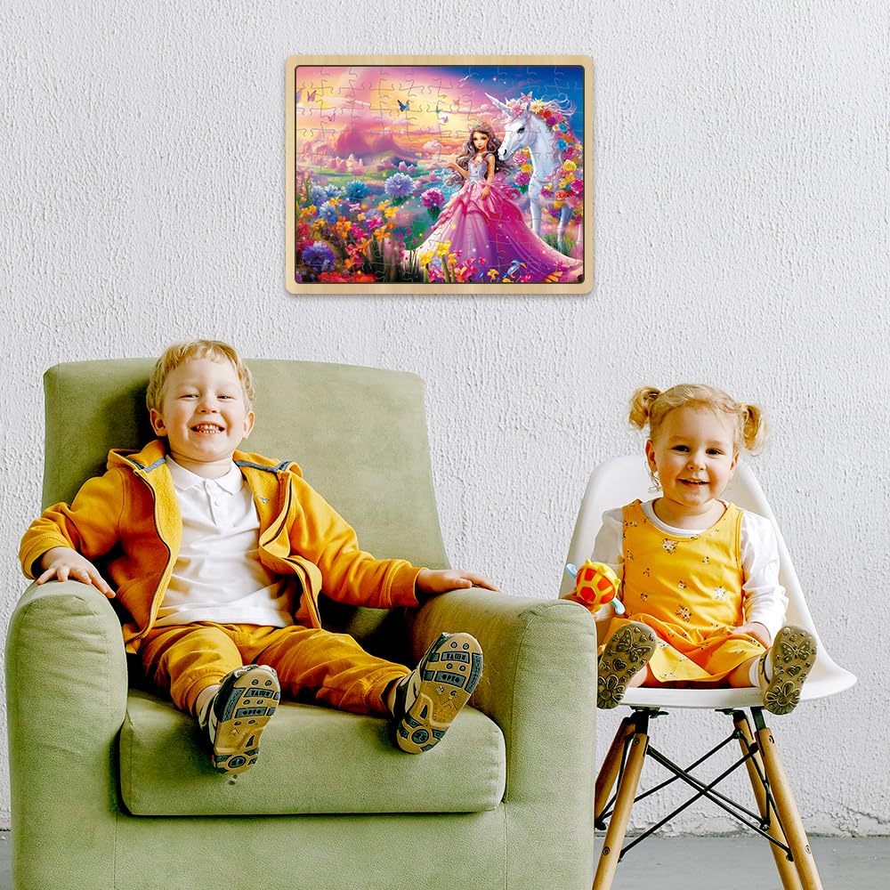 Fishwisdom 100 Piece Jigsaw Puzzle for Kids Age 4-8 Teens Gift Family Time (Princess & Unicorn) fishwisdom