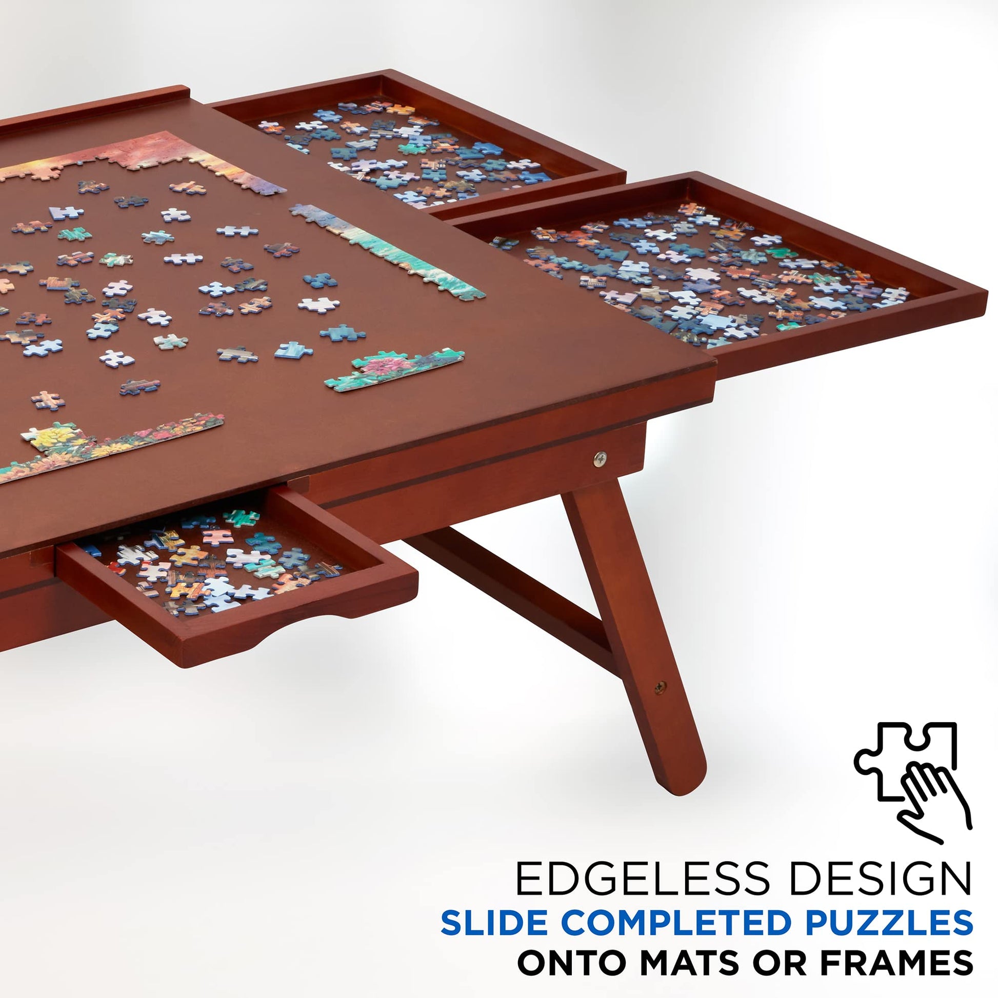 Jumbl 1500-Piece Puzzle Board Rack w/Cover | 27” x 35” Jigsaw Puzzle Table w/Legs 6 Removable Storage Sorting Drawers | Smooth Plateau Fiberboard Work Surface & Reinforced Hardwood | Games &  - WoodArtSupply