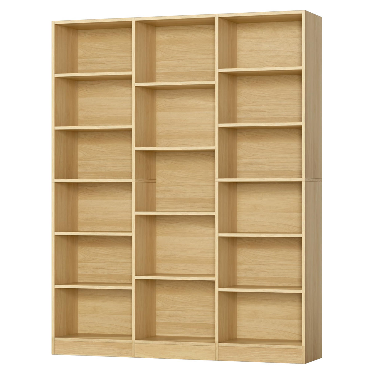 FACBOTALL Triple Wide Bookshelf, 6 Tier Large Bookshelf, Bookcase with 17 Open Display Shelves, 74'' Tall Bookcases and Bookshelves for Living Room, Home Office, Library, Natural FACBOTALL