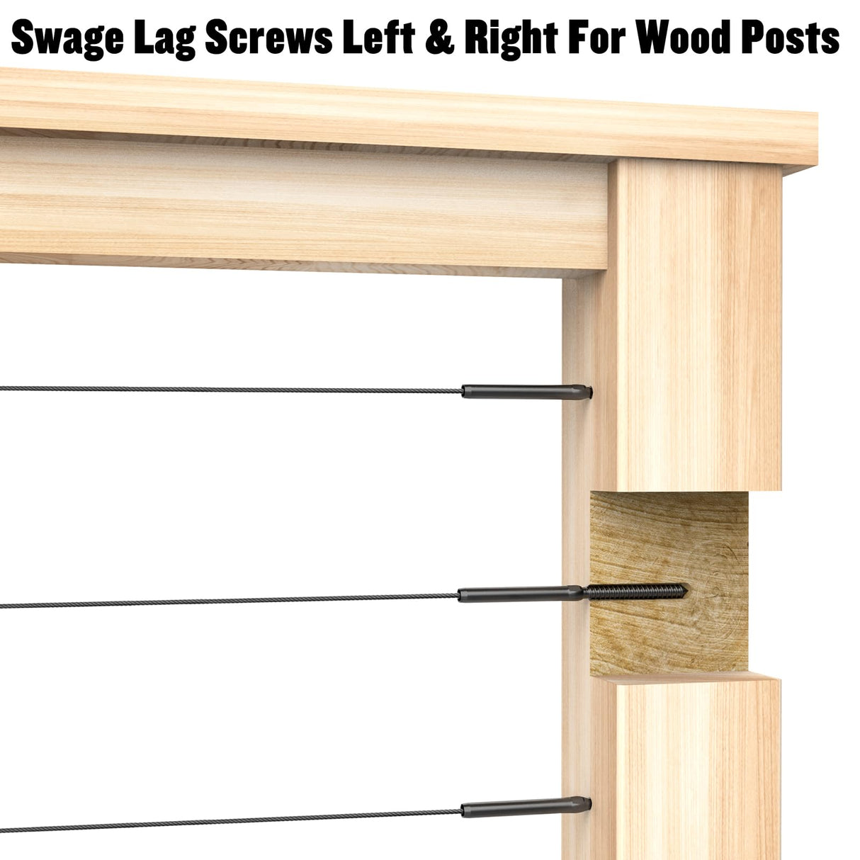 BLIKA 40 Pack T316 Stainless Steel Black Right&Left Handed Thread Swage Lag Screws for Wood Posts of 1/8" Deck Cable Railing Kit, Wire Railing Kit for Decks with Wrench, DIY Wood Baluster BLIKA