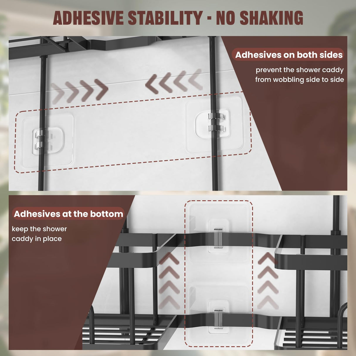 REINHARDT Adjustable Shower Caddy Hanging Rustproof Shower Caddy for Handheld Showerheads, Shower Organizer with Hooks Soap Holder Toothbrush Holder, Anti-Swing Shower Rack Bathroom Accessories, Black REINHARDT