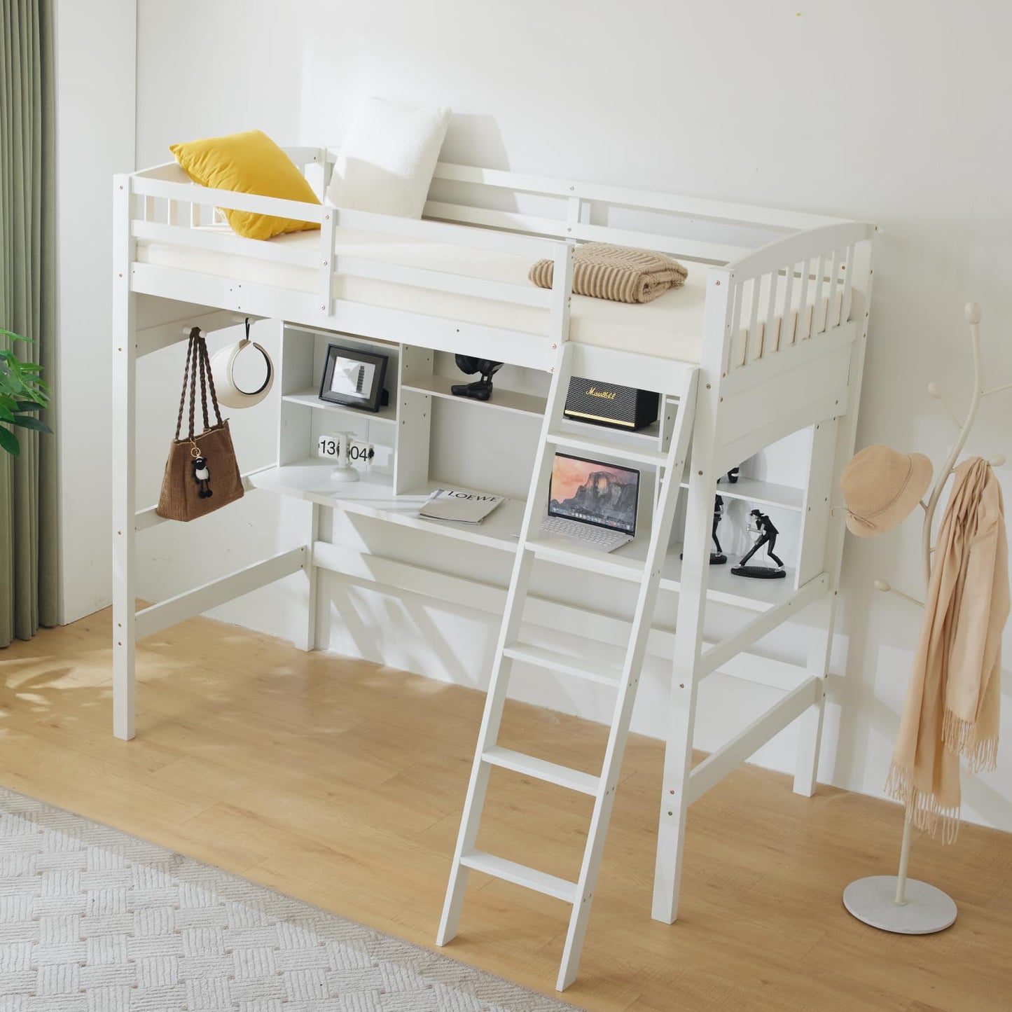 VINGLI Space-Saving Twin Loft Bed with Desk & Bookshelf for Kids and Teens - WoodArtSupply