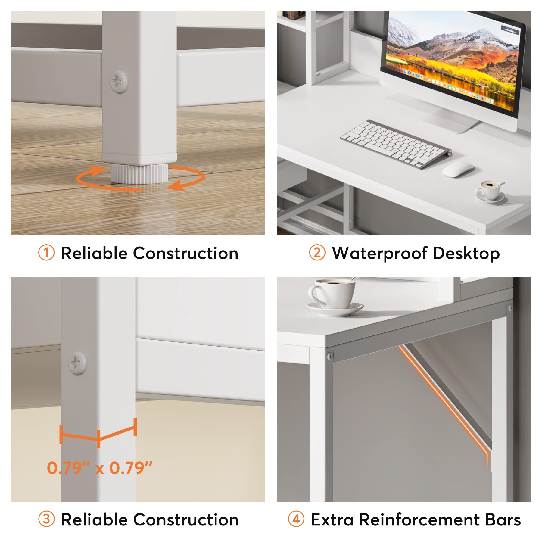 Tribesigns 55 Inch Computer Desk with 2 Drawers and Storage Shelves, Wihite Office Desk with Hutch, Modern Study Writing Gaming Table Laptop Workstation for Home Office (White) - WoodArtSupply