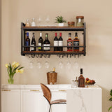 Homeiju Wall Mounted Wine Rack, Bottle & Glass Holder Wood-Metal Retro Wine Rack, Wine Bottles Display Wall Storage for Kitchen Dining Room Home Bar Homeiju