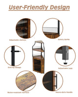 Tioutbot Corner Bar Cabinet with LED Light, Wine Bar Cabinet and Glass Holder, 5-Tiers Storage Space, Industrial Wine Rack for Small Space, Dining Room Tioutbot