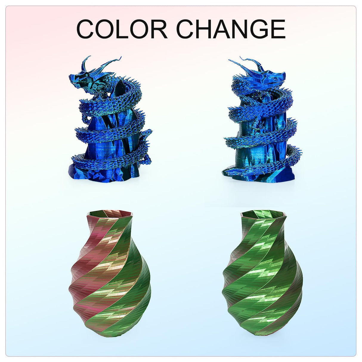 Kretrum Silk PLA 3D Printer Filament Dual Color Refills 1.75 mm Color Changing Bundle Dimensional Accuracy +/- 0.02 mm 250g x 4 Spools (Rose & Blue, Red & Gold, Violet & Green, Blue & Green) Kretrum