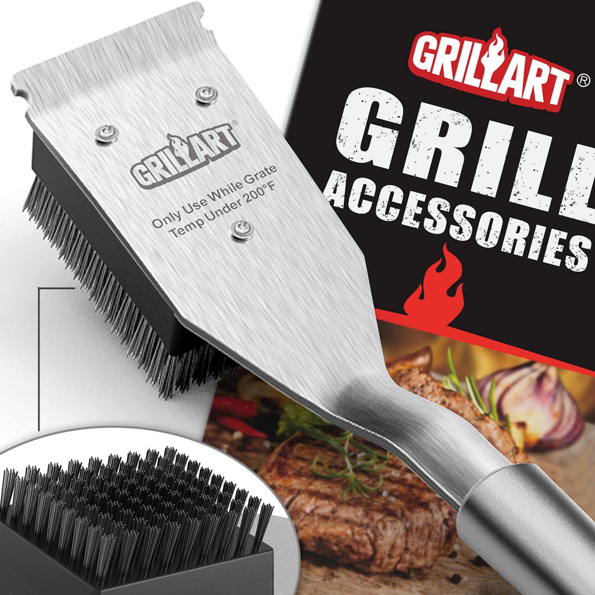 GRILLART Grill Brush and Scraper, Wire BBQ Grill Brush for Outdoor Grill, 16.5” Grill Cleaning Brush BBQ Grill Accessories, Safe Grill Cleaner Brush-Ideal Gift for Men/Dad BBQ Brush for Grill Cleaning GRILLART